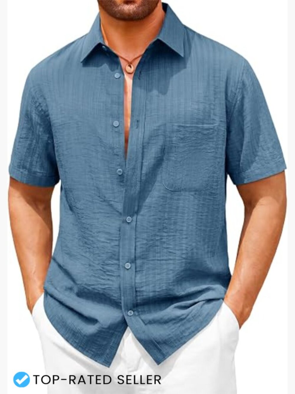 Mens Button Down Shirt Short Sleeve Textured Summer Linen Cotton Beach Wedding
